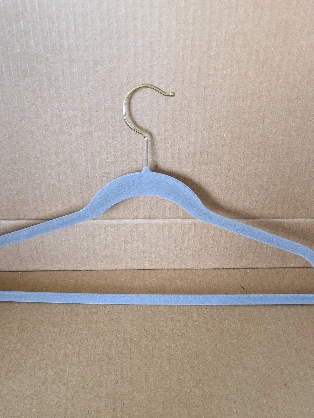 Joy Mangano Gray Velvet Non Slip Slim Hangers with Gold Tone Swivel Hooks Set 7